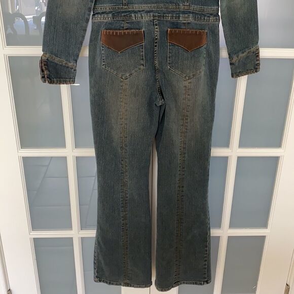 U.S. Polo Assn. Vintage 80s Disco Denim Long Sleeve Flare Leg Jumpsuit Size 9/10 - Picture 9 of 13